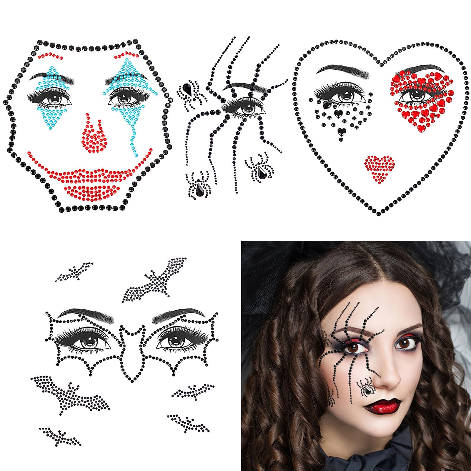 howaf-halloween-tattoo-gesicht-edelsteine-set-4-st-ck-glitzer image 1
