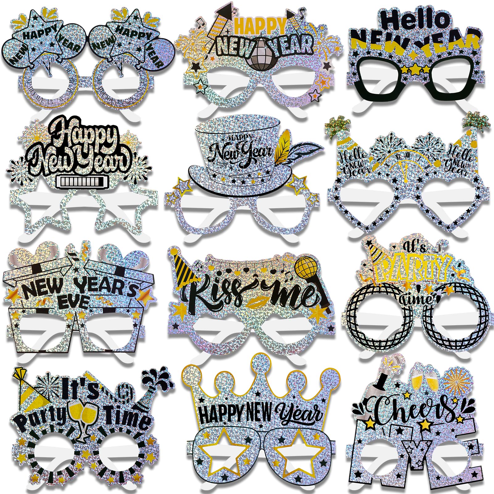 howaf-silvester-brille-2027-glitzer-silber-partybrille-12er-set image 1