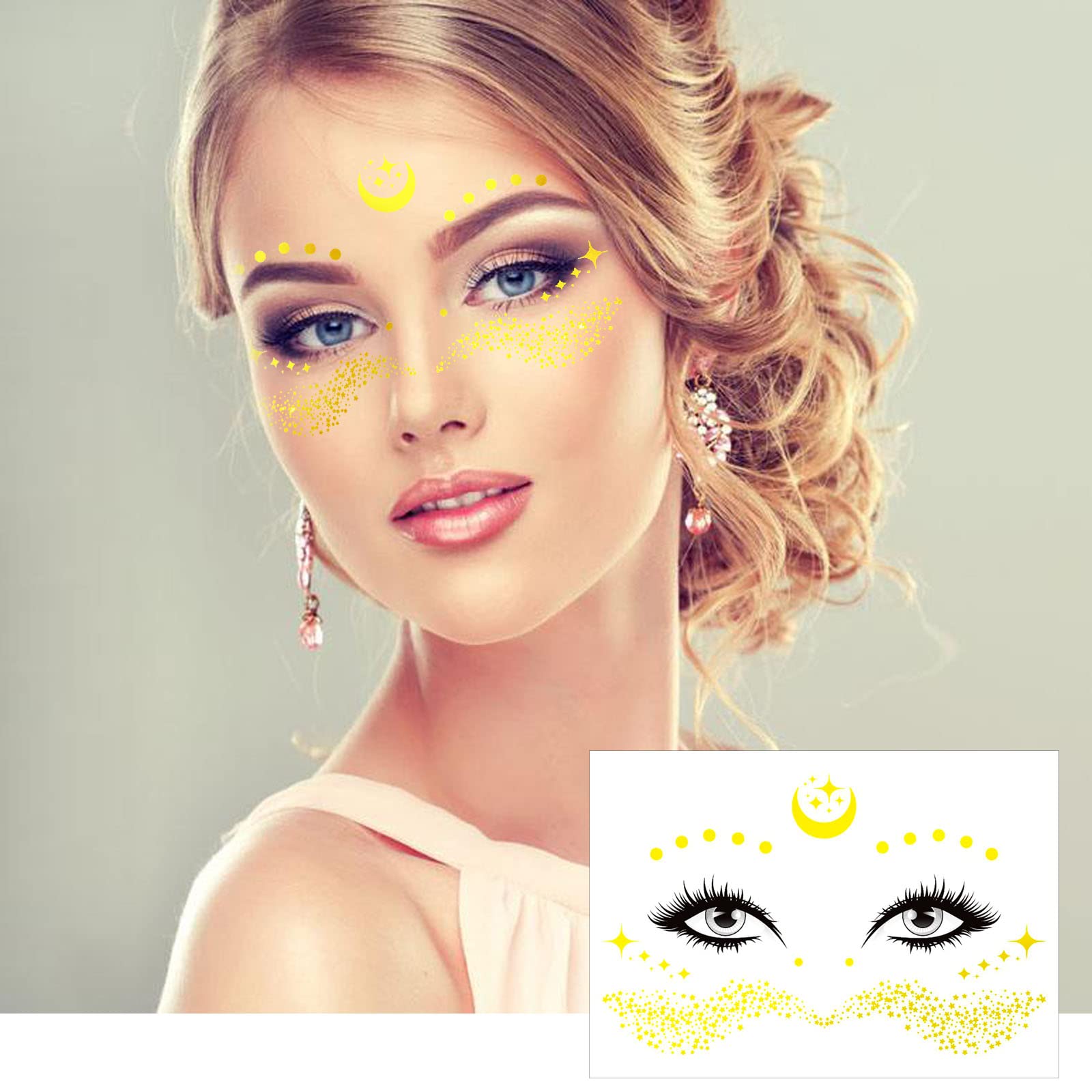 howaf-gesichtstattoo-glitzer-gold-sterne-6-blatt image 6