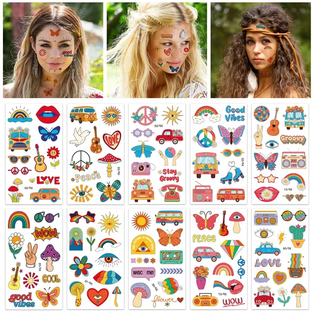 howaf-hippie-tattoos-tempor-r-flower-power-10-bl-tter-set image 1