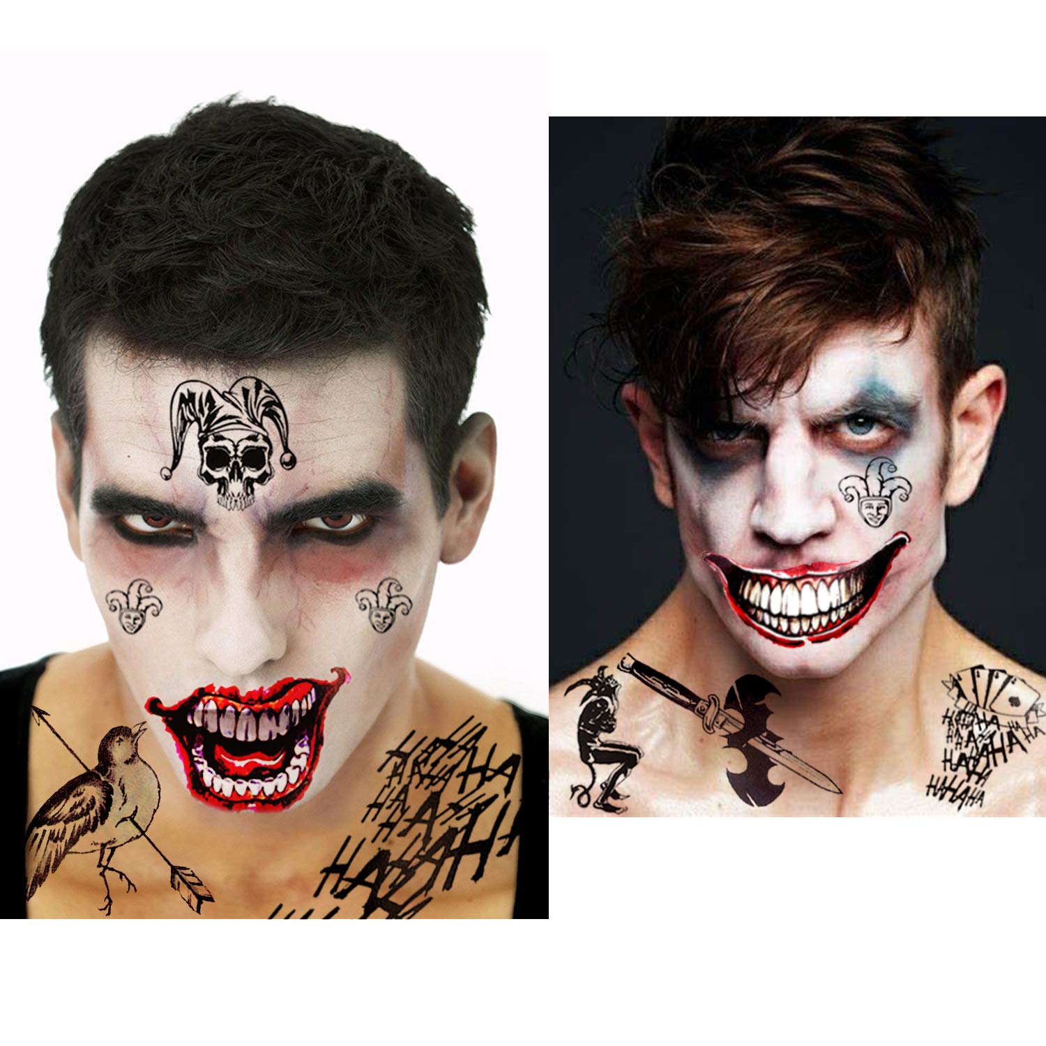 howaf-temporary-tattoos-joker-halloween-gesichtstattoos-8-blatt-clown image 6