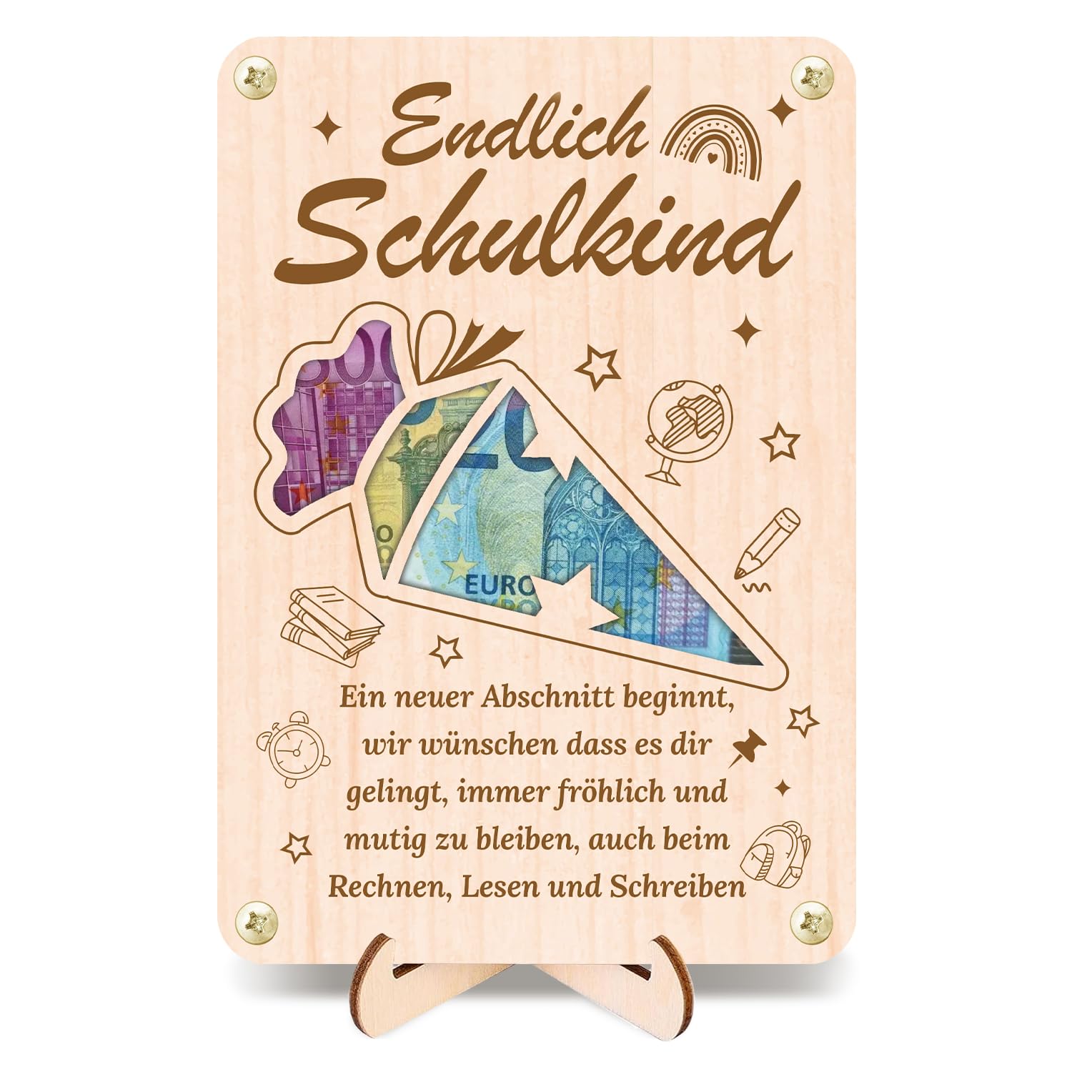 howaf-geldgeschenk-einschulung-holz-karte-tischdeko-20x15cm-schulanfang image 1