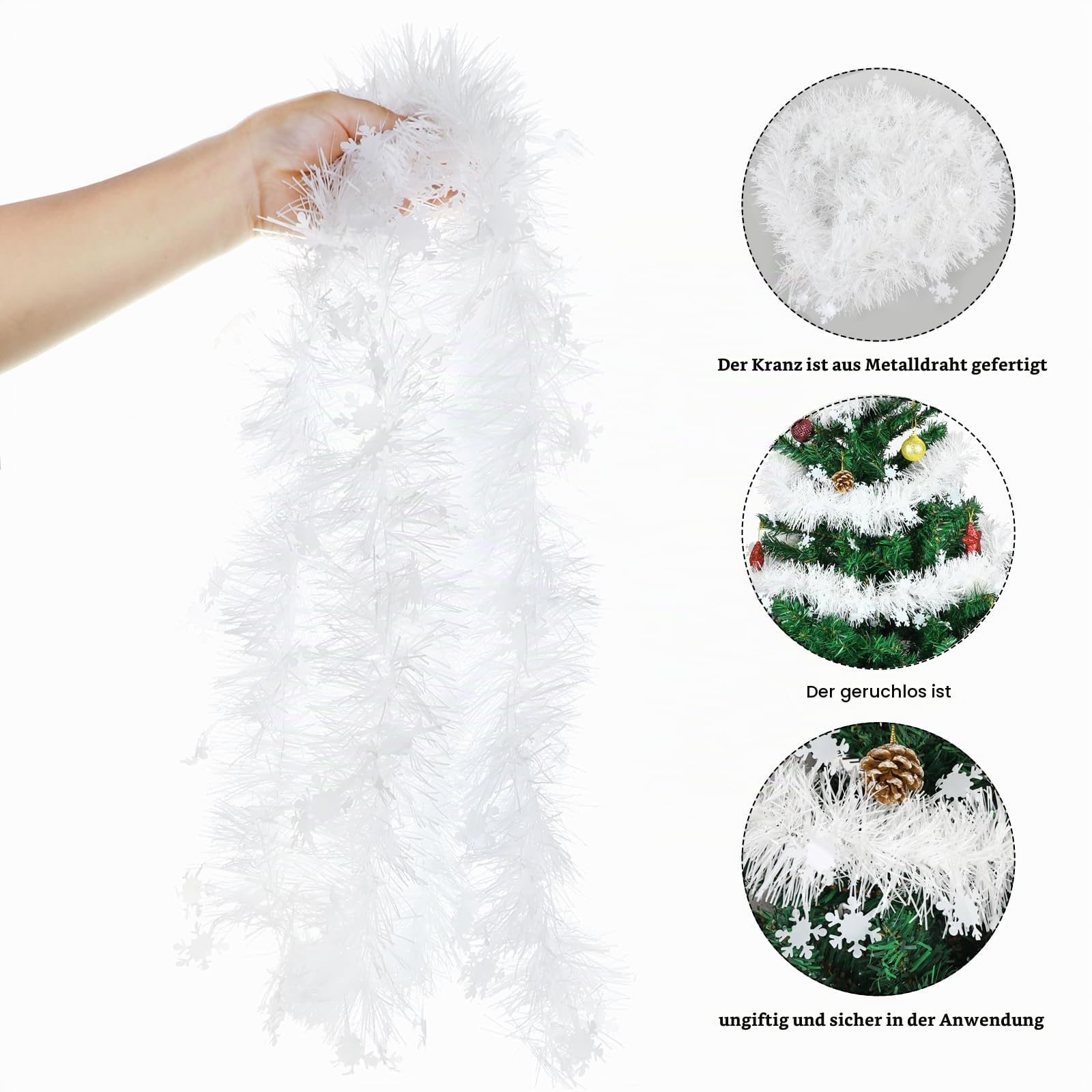 howaf-weihnachtsgirlande-wei-schneeflocken-6x2m-lametta image 3