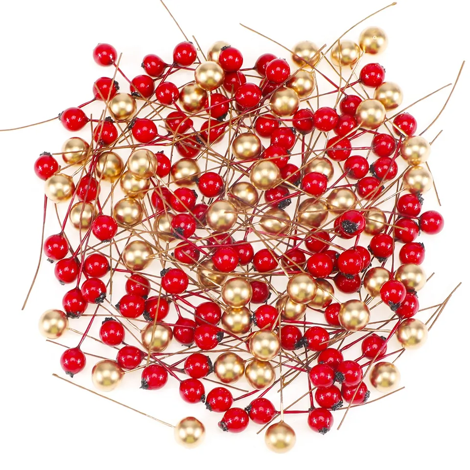 howaf-holly-beeren-rot-gold-150-st-ck-weihnachtsdeko image 1