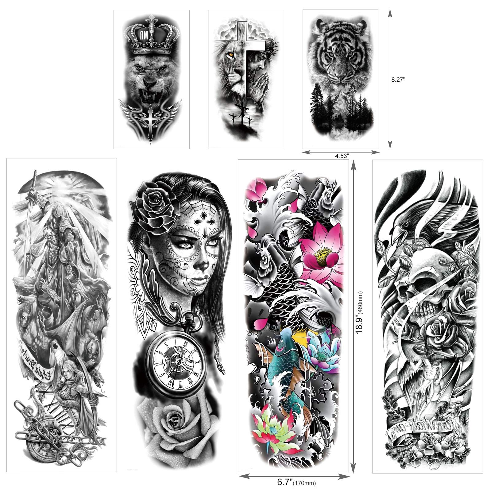 howaf-tempor-re-tattoos-full-arm-11-bl-tter-schwarz-wasserdicht image 3