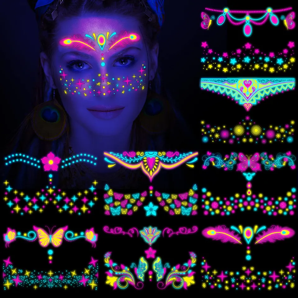 howaf-neon-tattoos-uv-schwarzlicht-8er-set-gesicht-schminke image 1