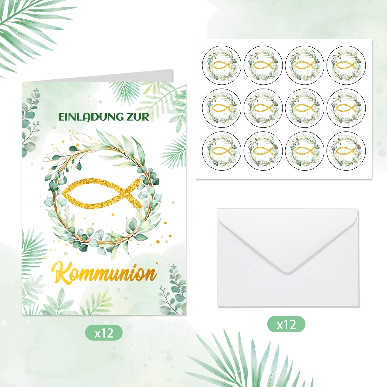 howaf-kommunion-einladungskarten-eucalyptus-12er-set-klappkarten image 2