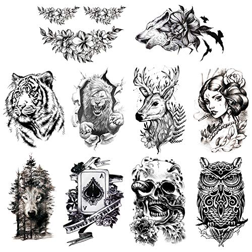 howaf-tempor-re-tattoos-schwarz-gro-10-blatt-l-we-tiger-wasserfest image 7
