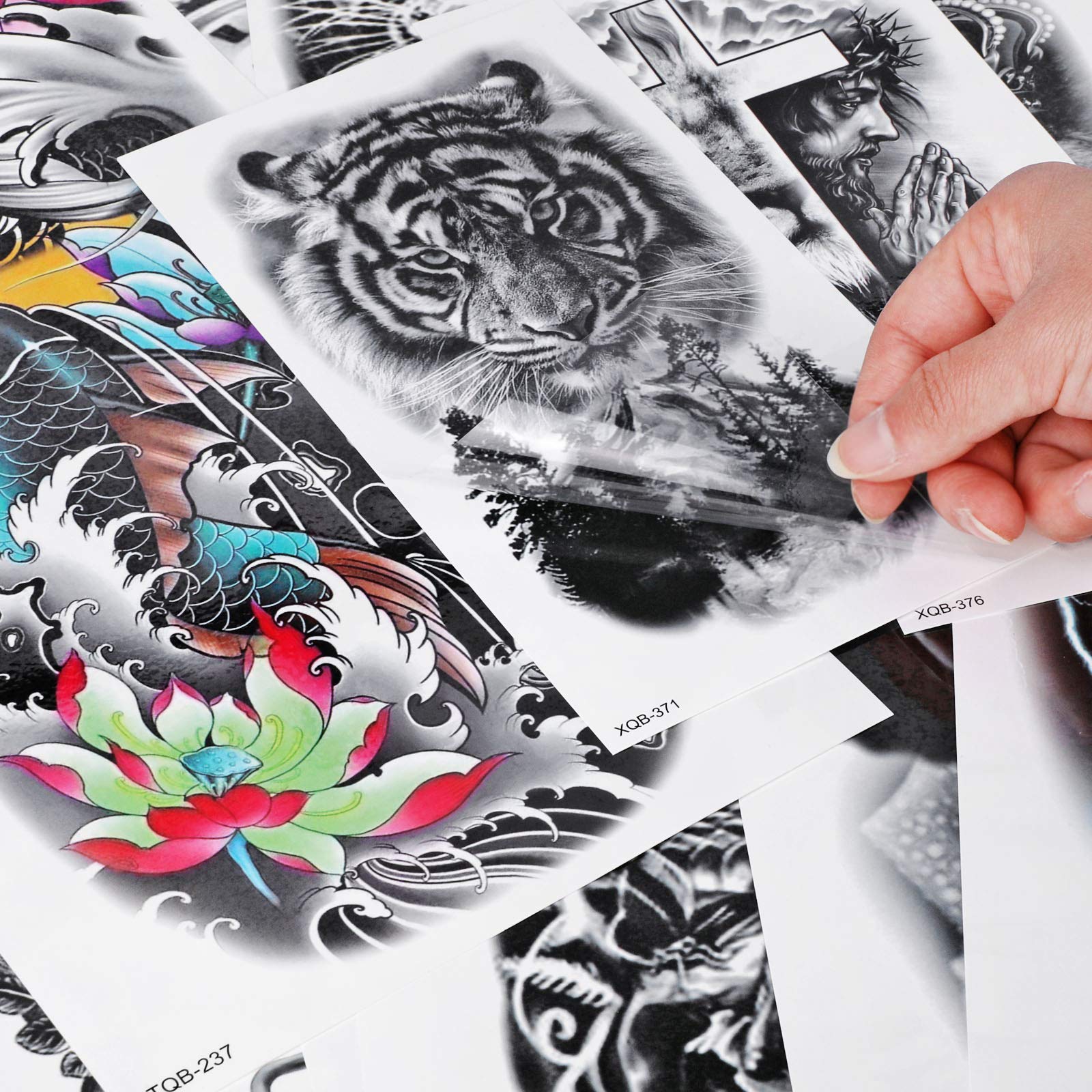 howaf-tempor-re-tattoos-full-arm-11-bl-tter-schwarz-wasserdicht image 6