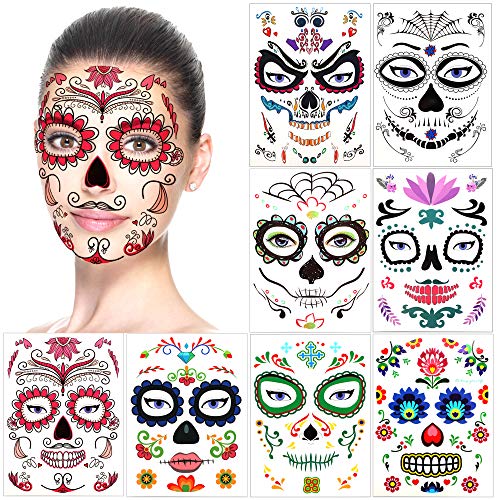 howaf-temporary-tattoos-halloween-gesicht-tag-der-toten-8-bl-tter image 7