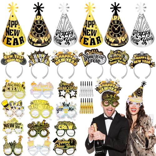 howaf-silvester-deko-2027-set-schwarz-gold-24-teilig-glitzer image 8