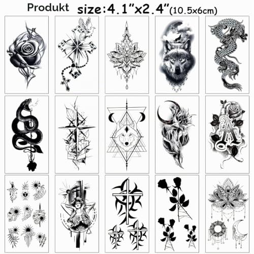 howaf-temporary-tattoos-45-blatt-rote-rose-tattoo-aufkleber-schwarz image 8