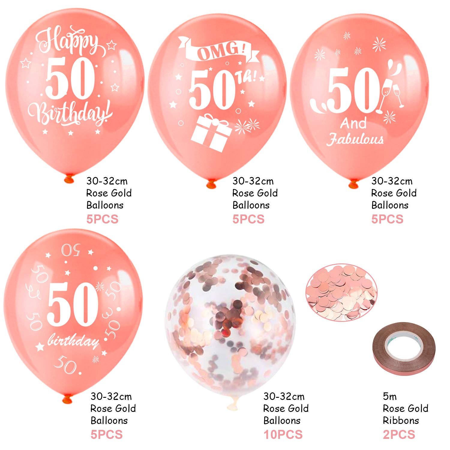 howaf-50-geburtstag-luftballons-rosegold-30-st-ck-konfetti-set image 3