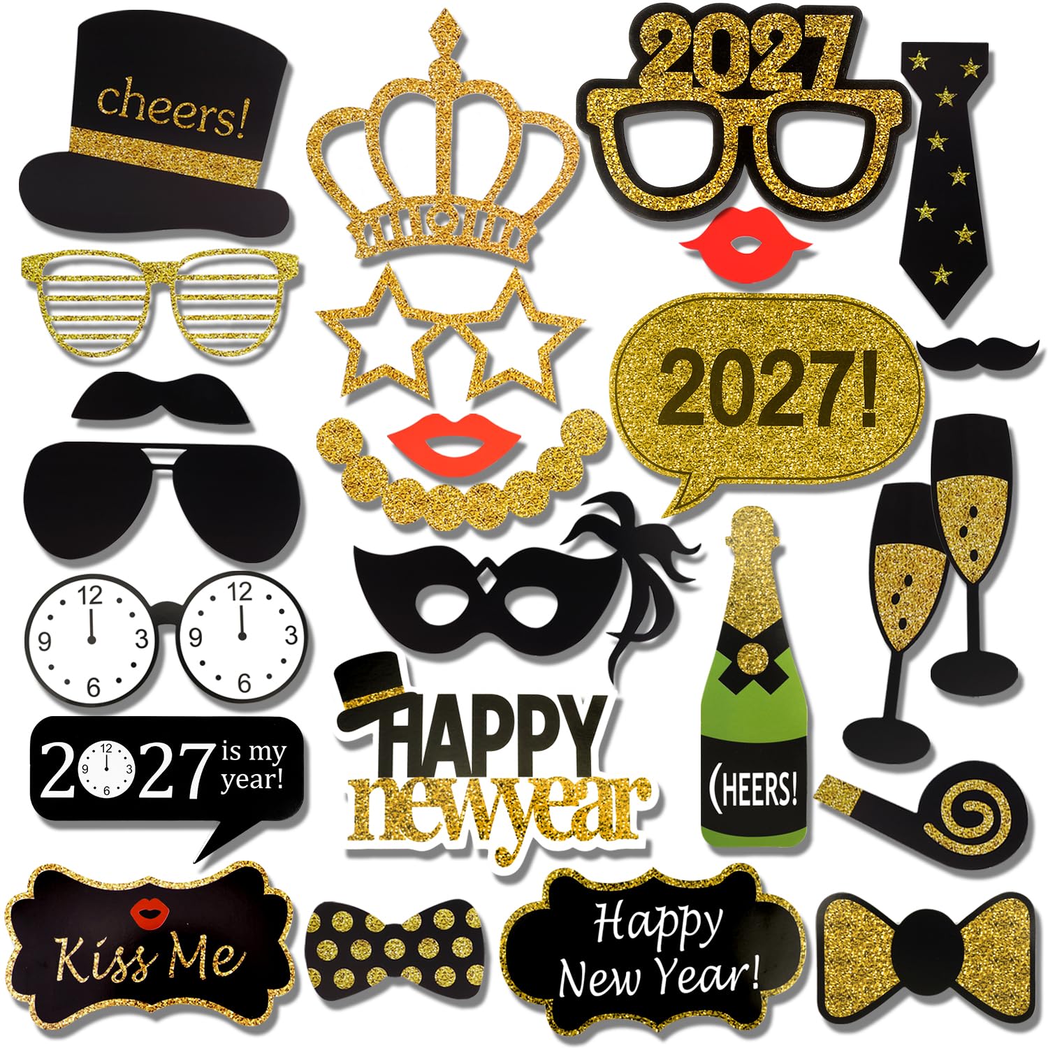 howaf-silvester-foto-requisiten-schwarz-gold-21-st-ck-neujahr image 1