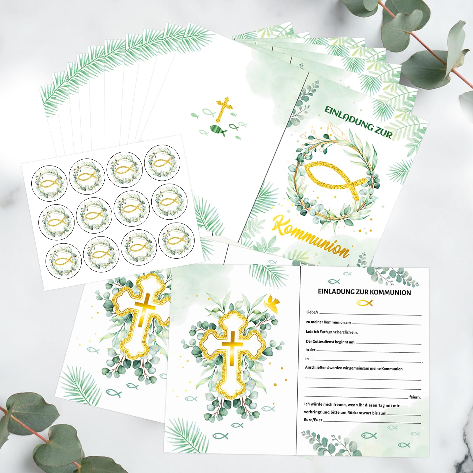 howaf-kommunion-einladungskarten-eucalyptus-12er-set-klappkarten image 4