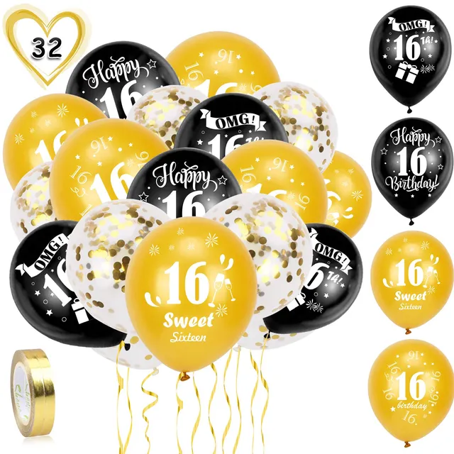 howaf-16-geburtstag-luftballons-set-30tlg-schwarz-gold-12 image 1
