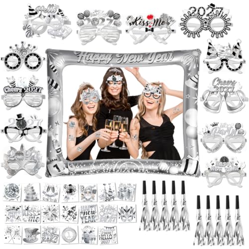 howaf-silvester-deko-set-fotorahmen-brillen-tattoos-silber image 8