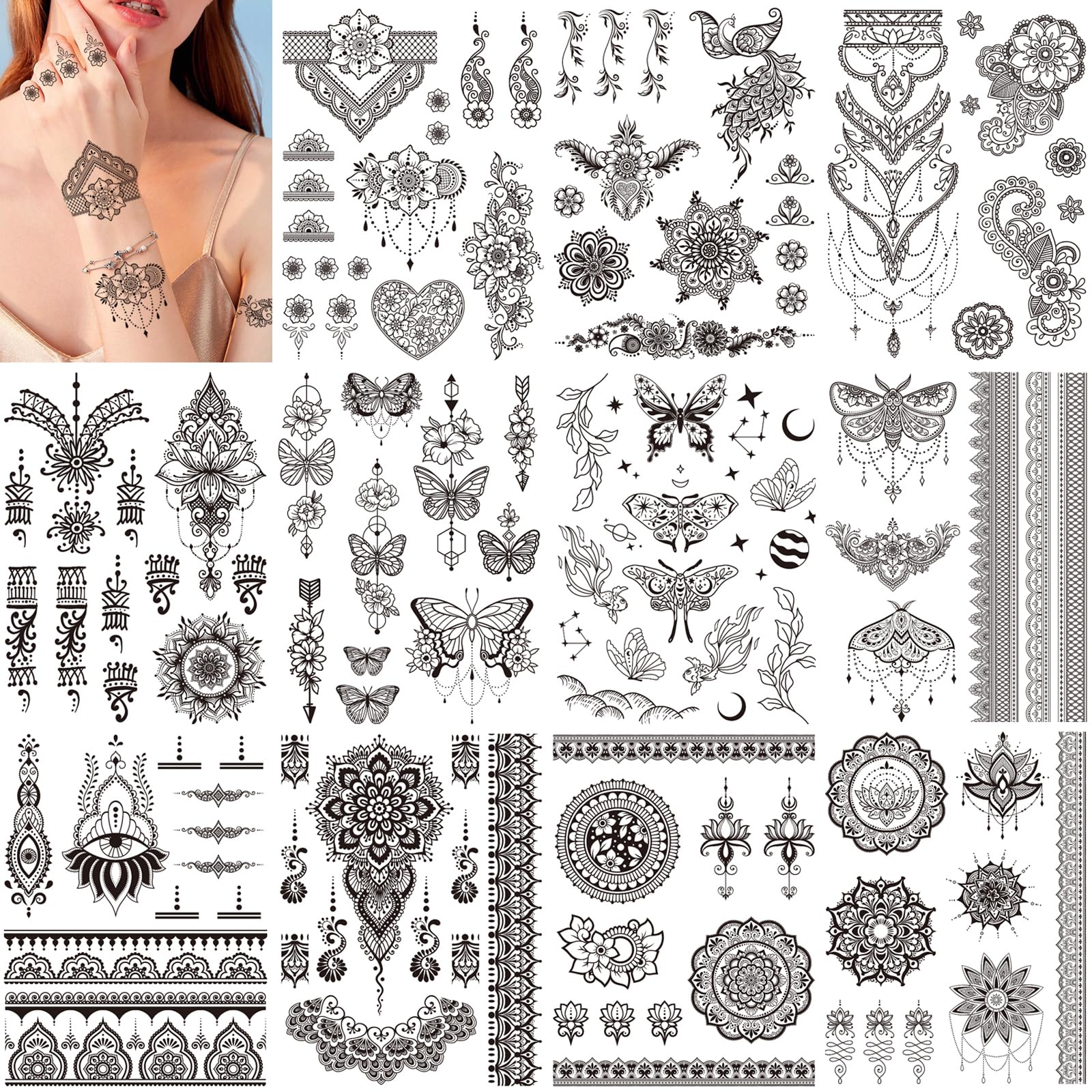 howaf-henna-tattoos-schwarz-tempor-r-11-bl-tter-mandala-set image 1