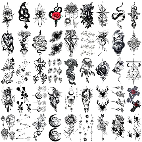 howaf-temporary-tattoos-45-blatt-rote-rose-tattoo-aufkleber-schwarz image 6