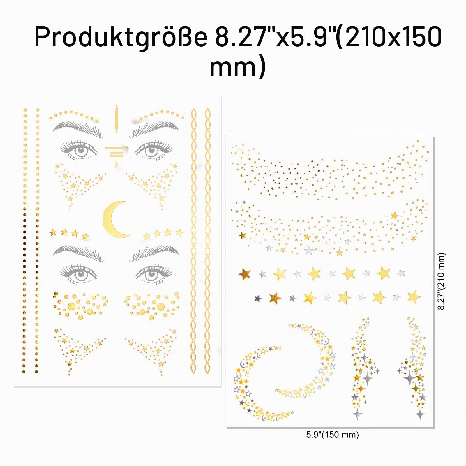 howaf-gesichtstattoo-glitzer-gold-sterne-6-blatt image 2