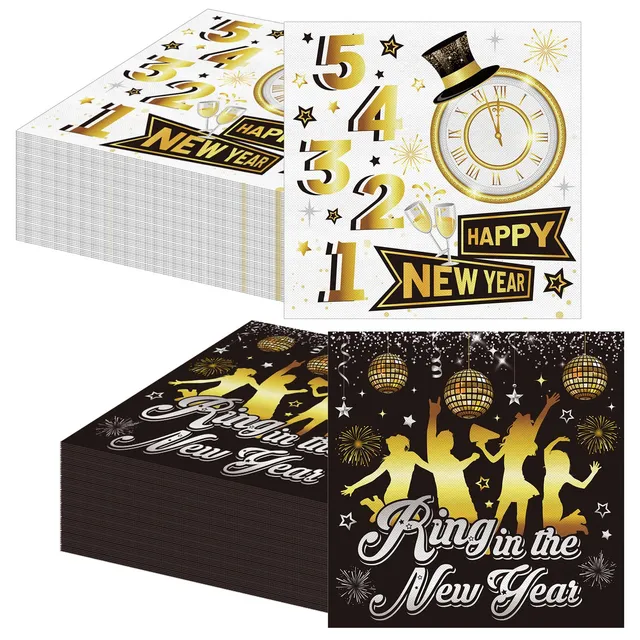 howaf-silvester-servietten-2026-schwarz-gold-40-st-ck-33cm image 1