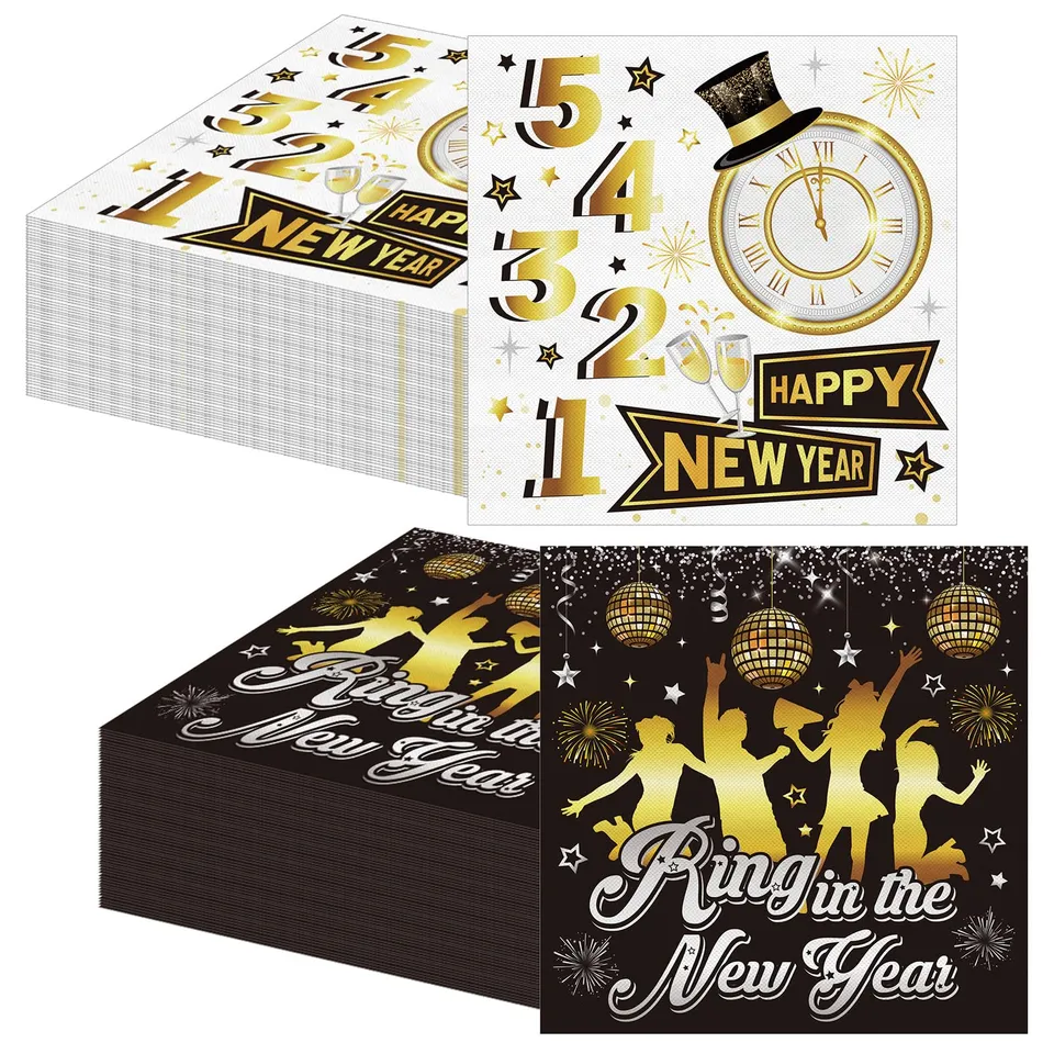 howaf-silvester-servietten-2026-schwarz-gold-40-st-ck-33cm image 1