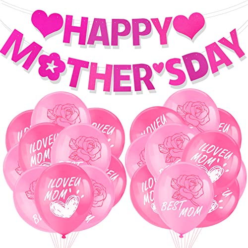 howaf-muttertag-deko-set-banner-rosa-20-latexballons-best-mom image 8