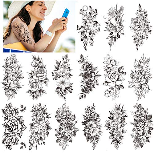 howaf-tempor-re-tattoos-schwarze-rose-15-bl-tter-wasserdicht image 6