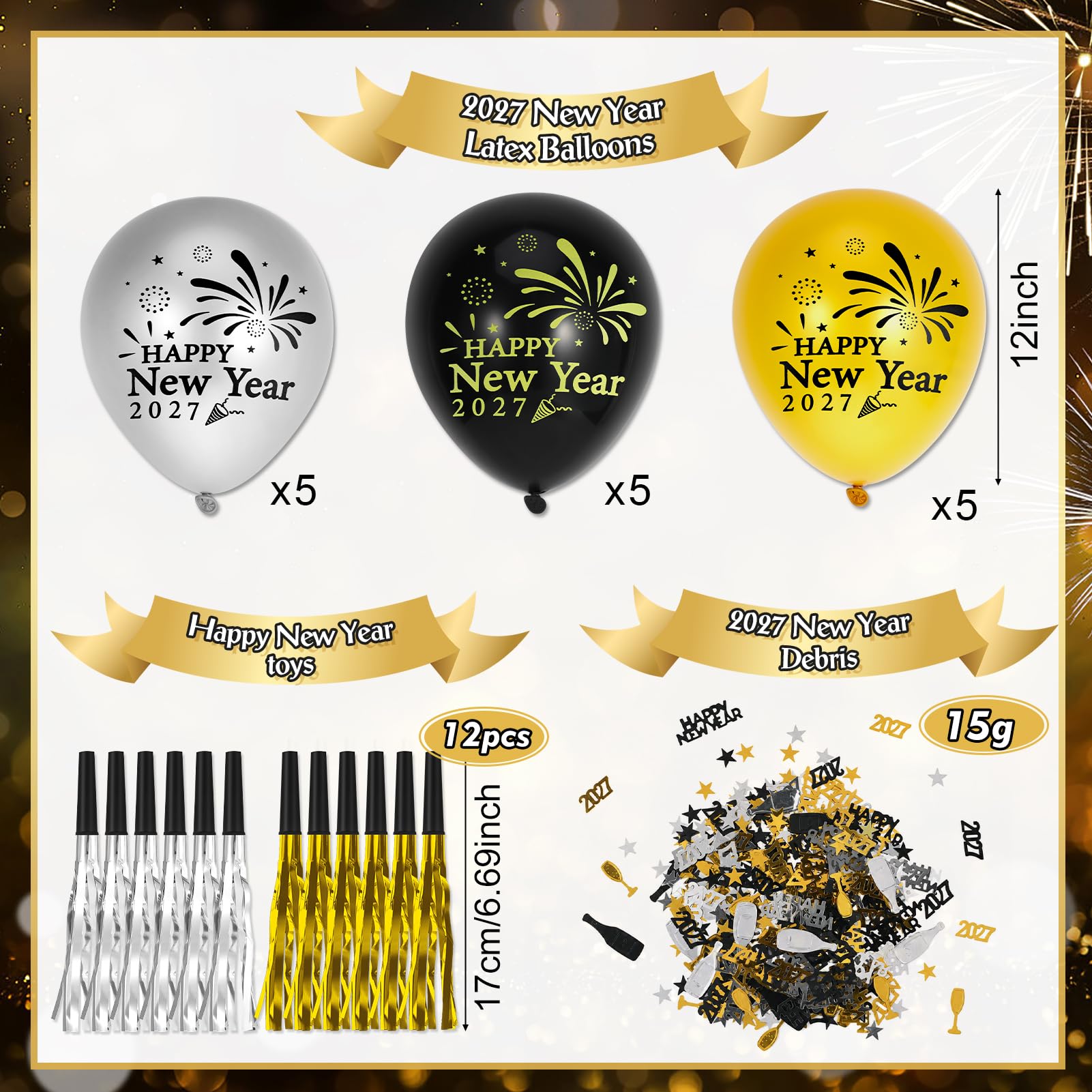 howaf-silvester-deko-2027-set-schwarz-gold-mit-ballons image 3