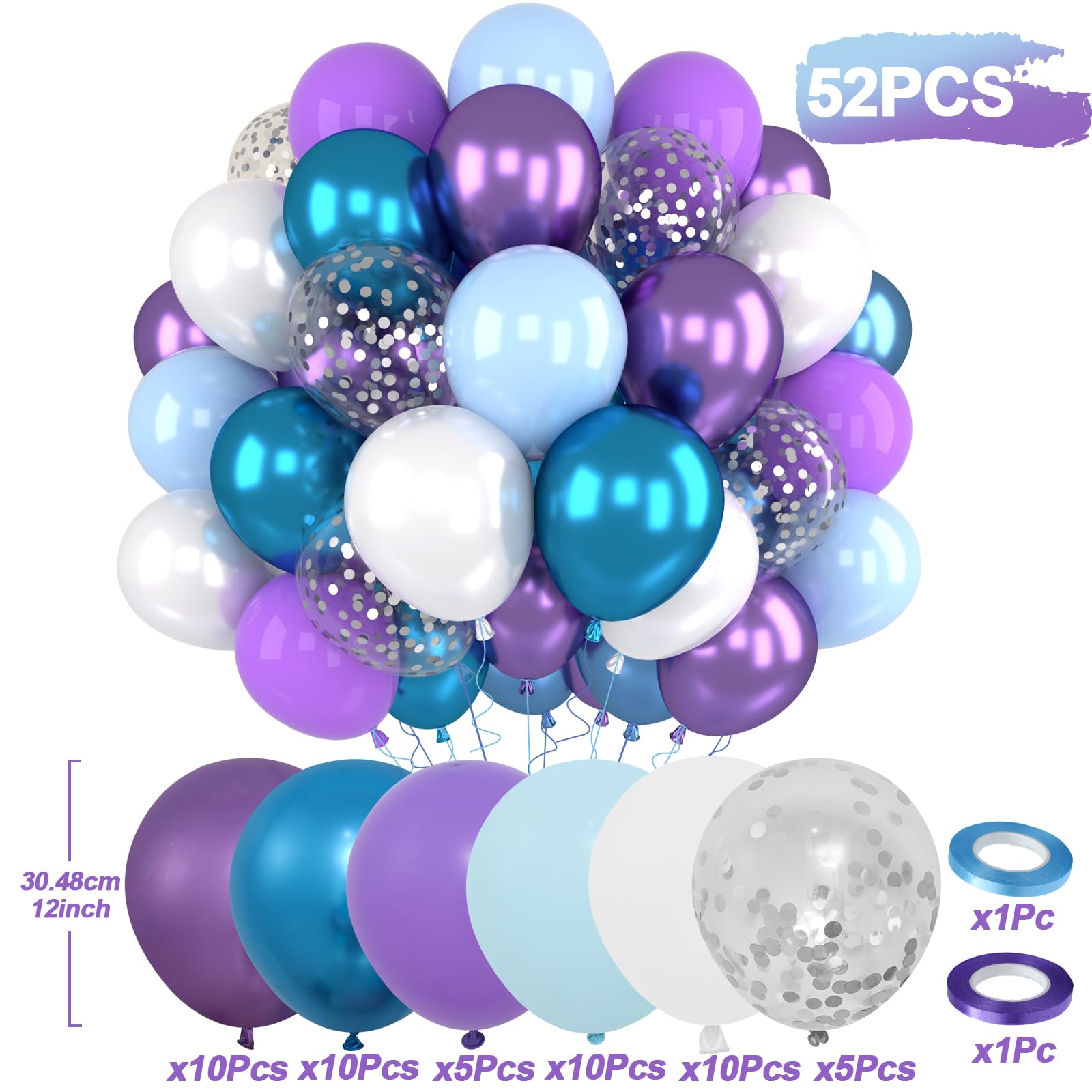 qifu-luftballons-blau-lila-wei-52-st-ck-12-zoll-konfetti image 2