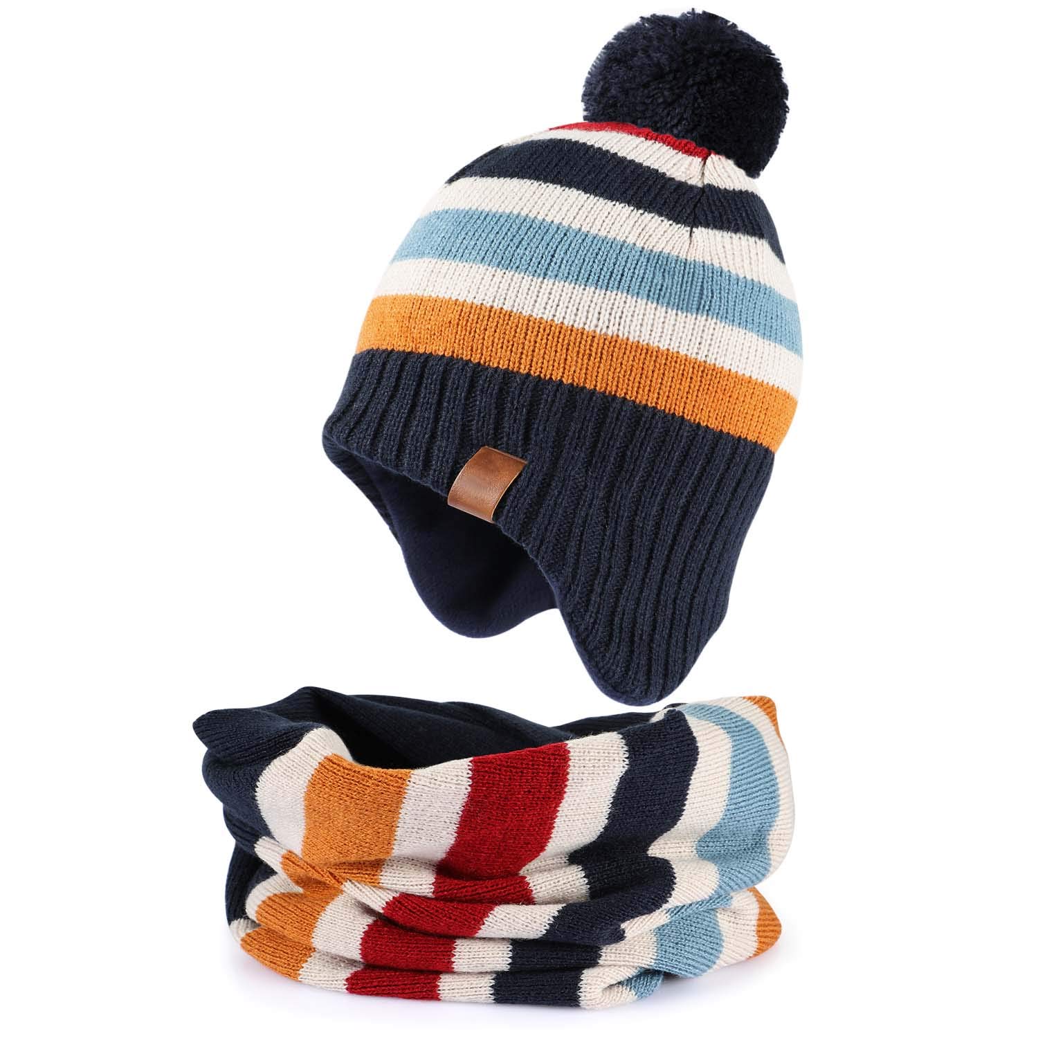 tacobear-kinder-winterm-tze-mit-schal-gestreift-4-7-jahre-beanie image 1