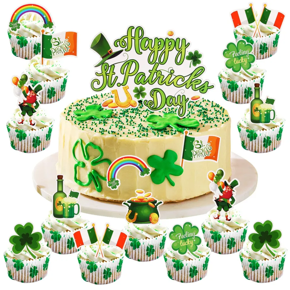 howaf-st-patricks-day-tortendeko-25-st-ck-kleeblatt-cake-topper image 1