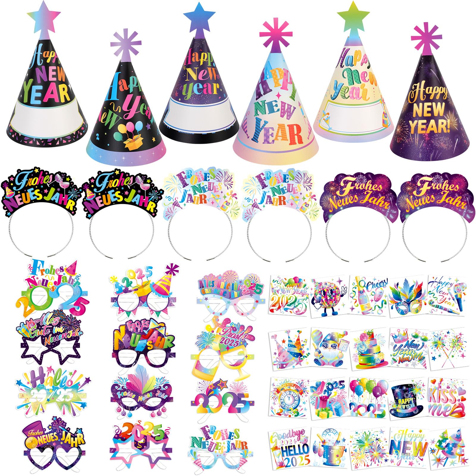 howaf-silvester-deko-set-partyh-te-brille-haarreif-tattoos image 1