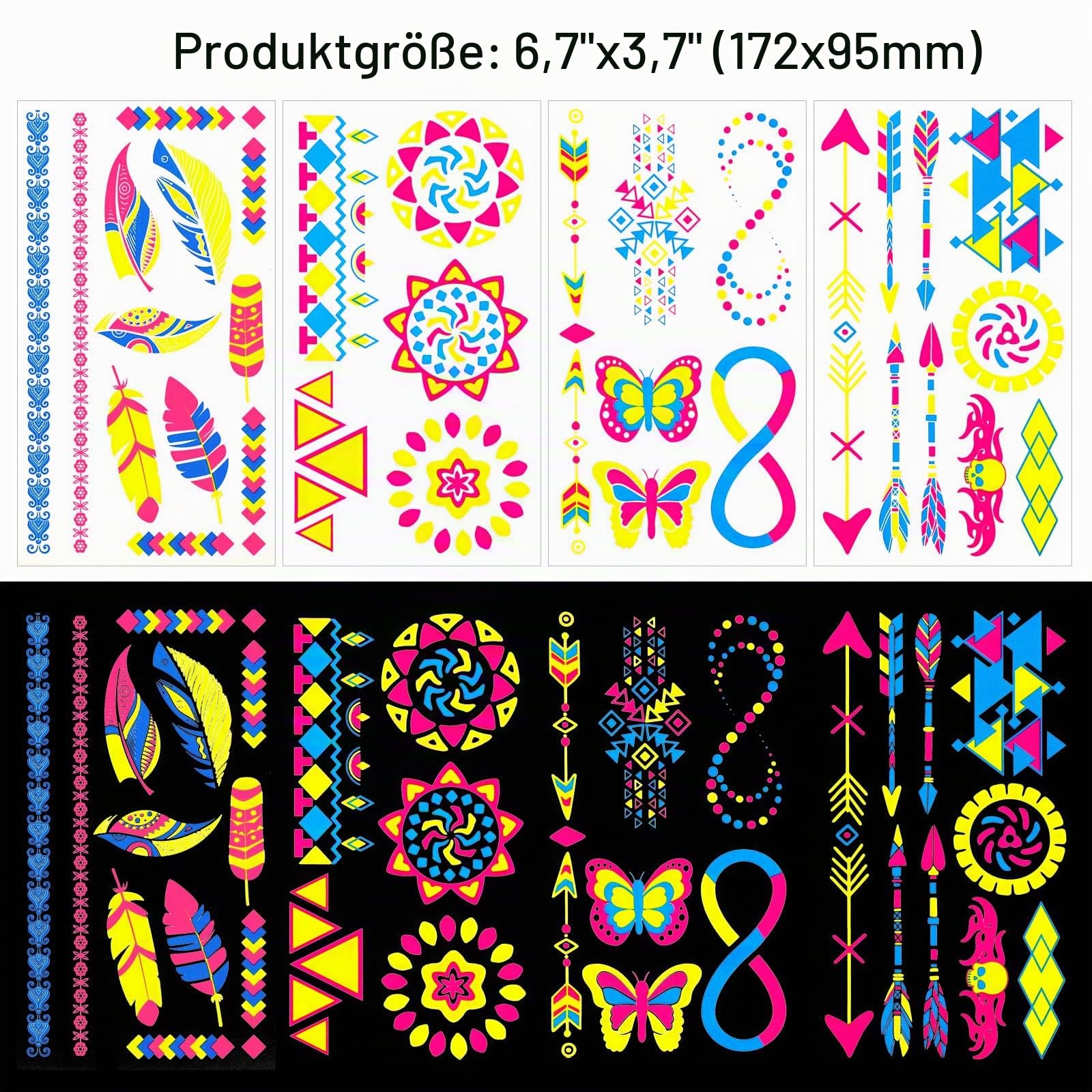 howaf-temporary-tattoos-neon-klebetattoos-20-bl-tter-uv image 2