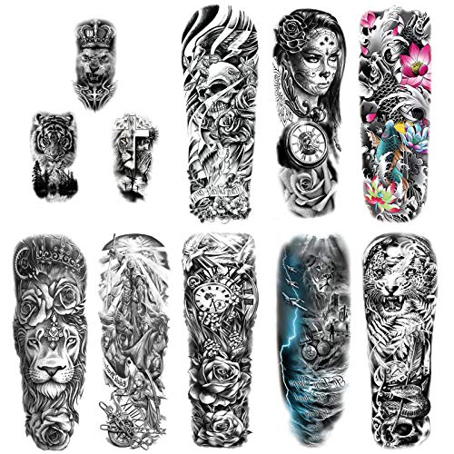 howaf-tempor-re-tattoos-full-arm-11-bl-tter-schwarz-wasserdicht image 8