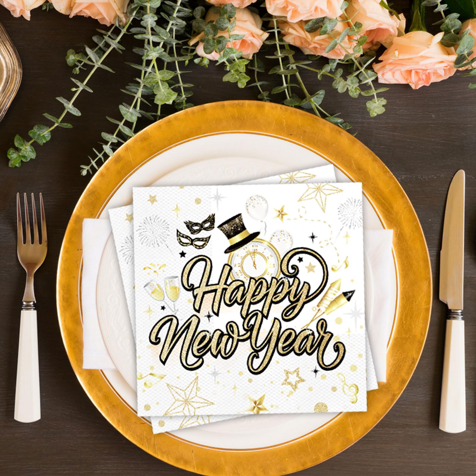 howaf-happy-new-year-servietten-silvester-wei-gold-40-st-ck-33x33 image 3
