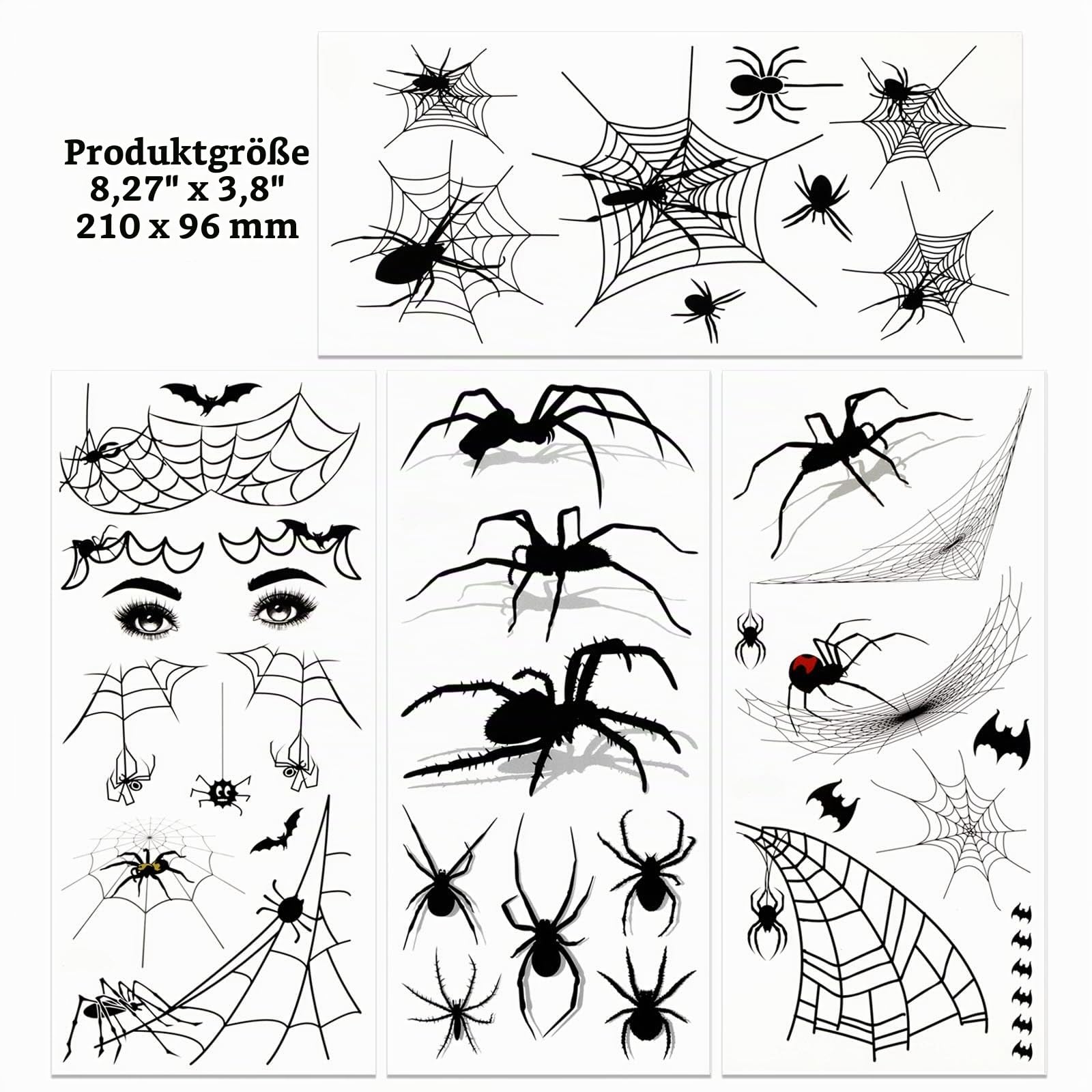 howaf-temporary-tattoos-spinnen-a-kost-mset-haarreif-halloween image 3