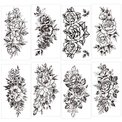 howaf-tempor-re-tattoos-schwarze-rose-15-bl-tter-wasserdicht image 8