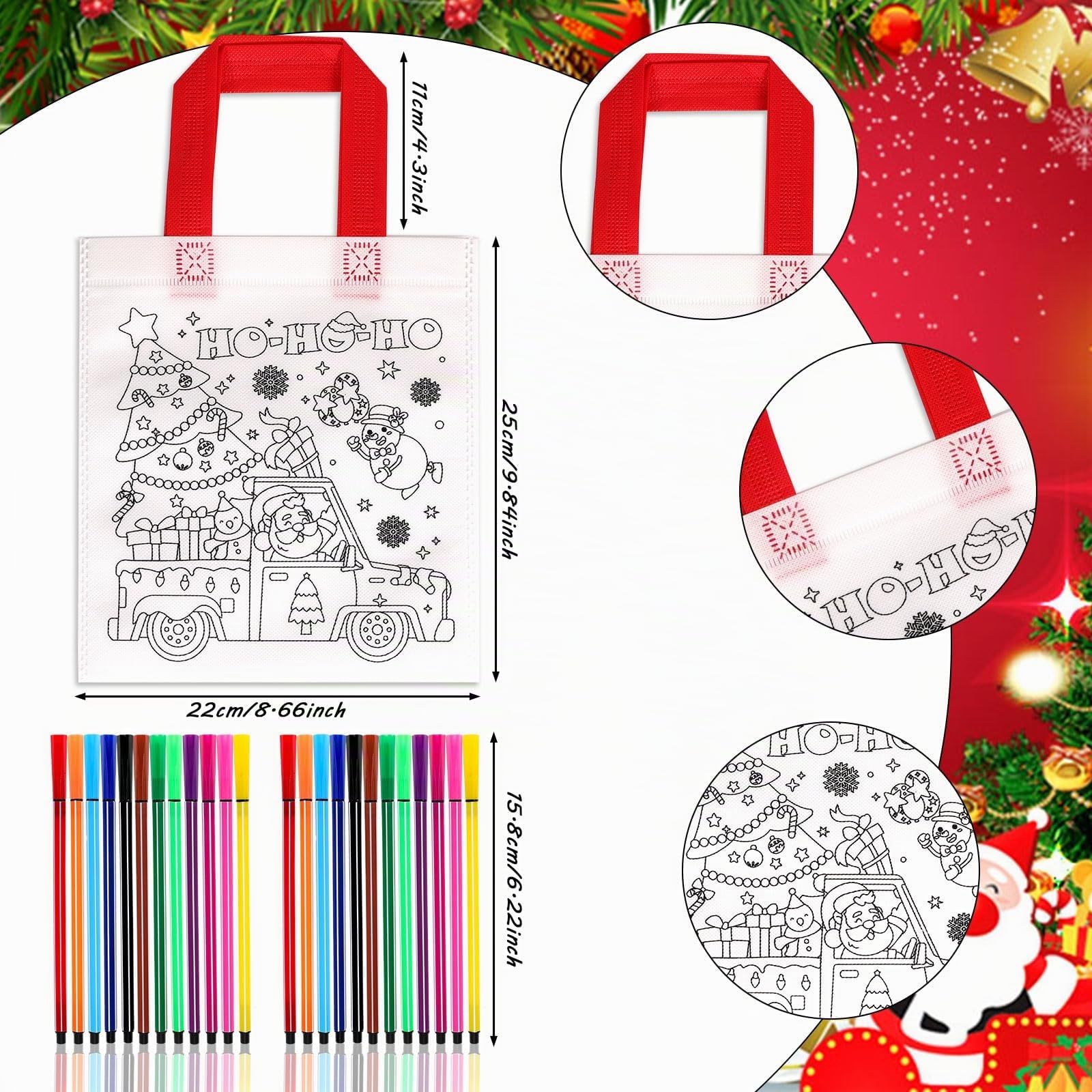 howaf-stoffbeutel-weihnachten-zum-bemalen-12er-set-mit-buntstiften image 3
