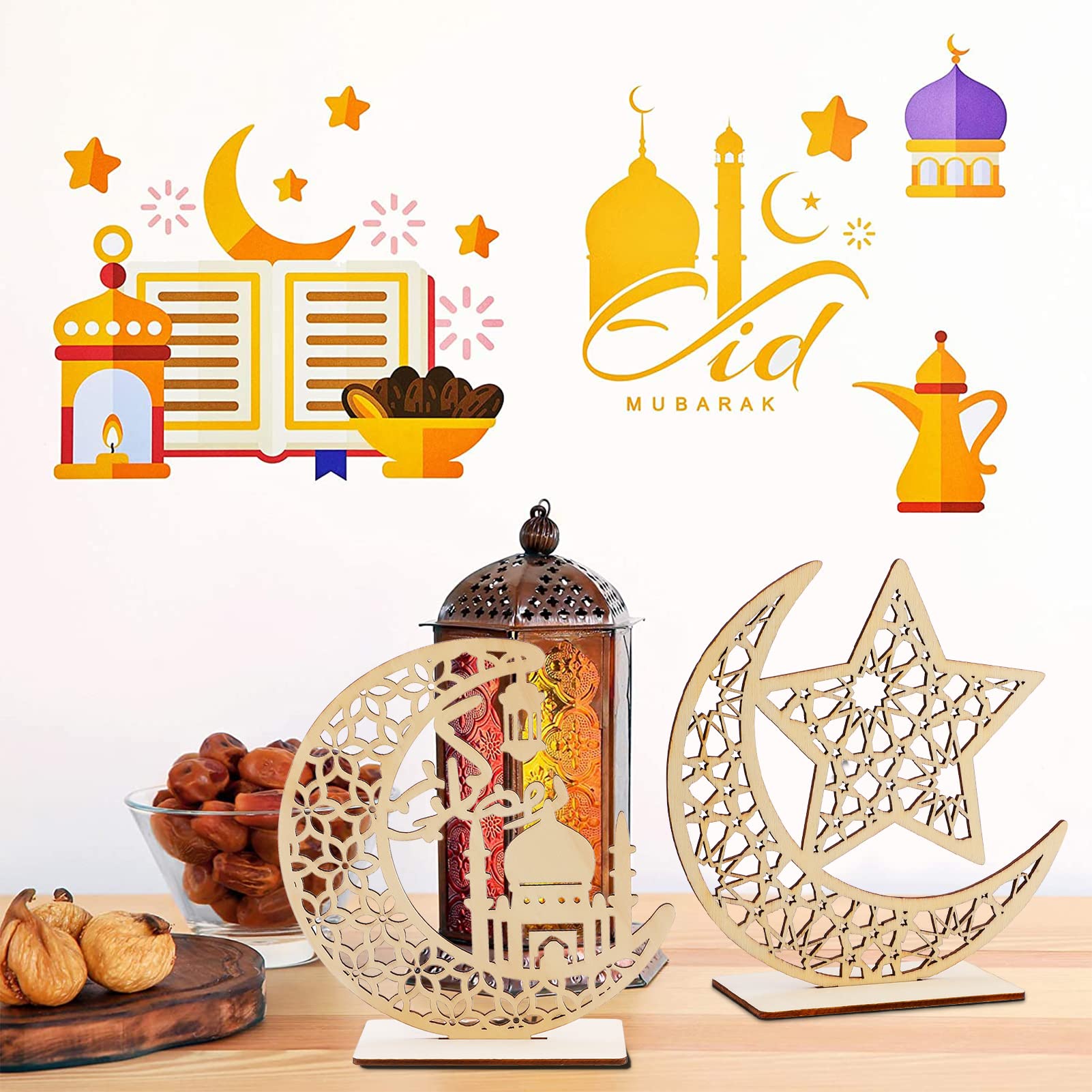 howaf-eid-holz-ornament-2-st-ck-mond-stern-tischdeko image 6