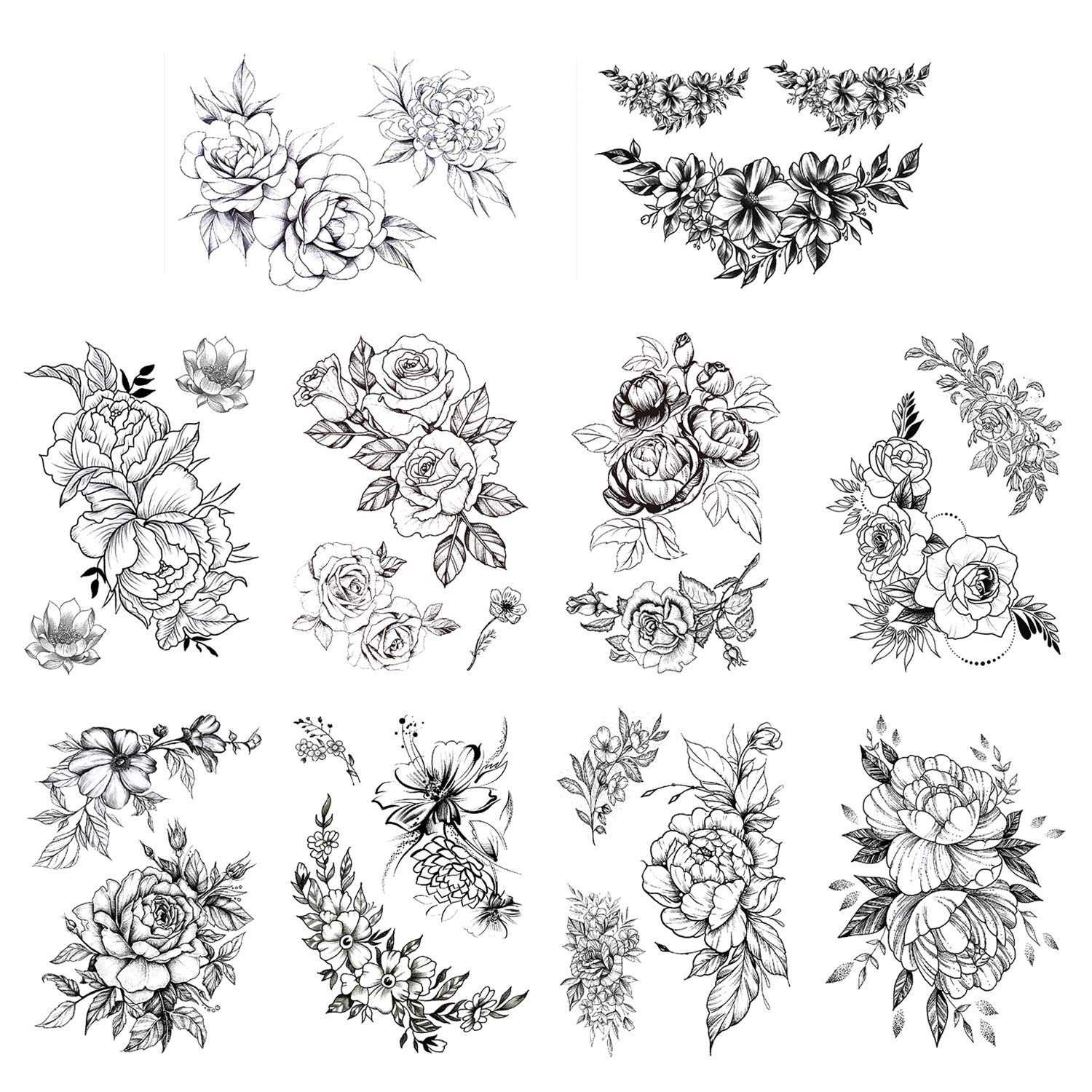 howaf-rose-tempor-re-tattoos-schwarz-10-blatt-blume image 7