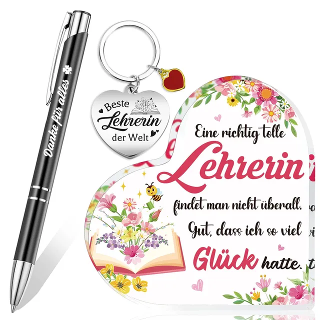 howaf-lehrerin-abschiedsgeschenk-set-herz-deko-3-teilig-gravur image 1