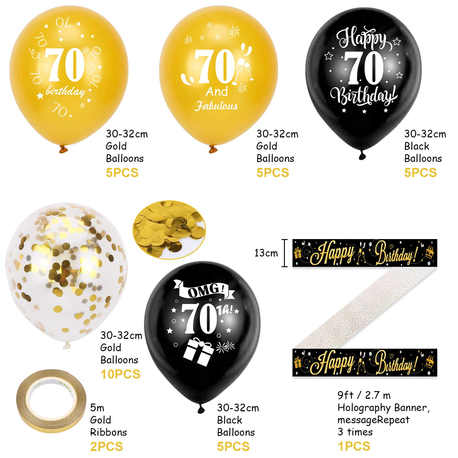howaf-70-geburtstag-deko-set-schwarz-gold-banner-ballons image 3