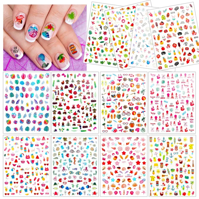 howaf-nagel-sticker-sommer-1200-hawaii-3d-nail-art-12-blatt image 1