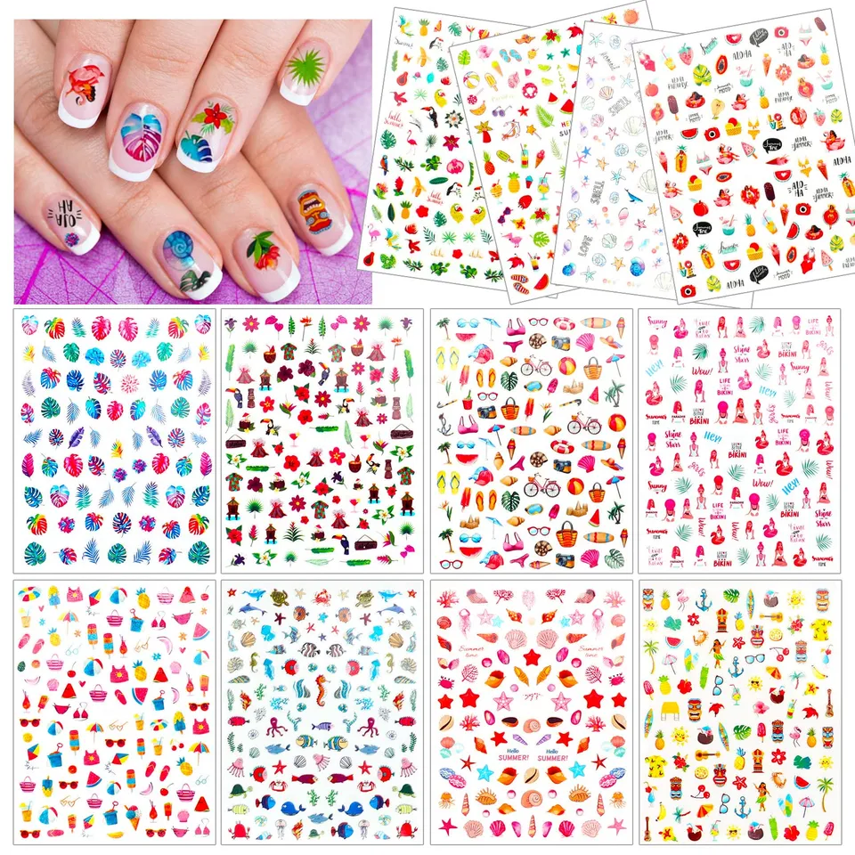 howaf-nagel-sticker-sommer-1200-hawaii-3d-nail-art-12-blatt image 1