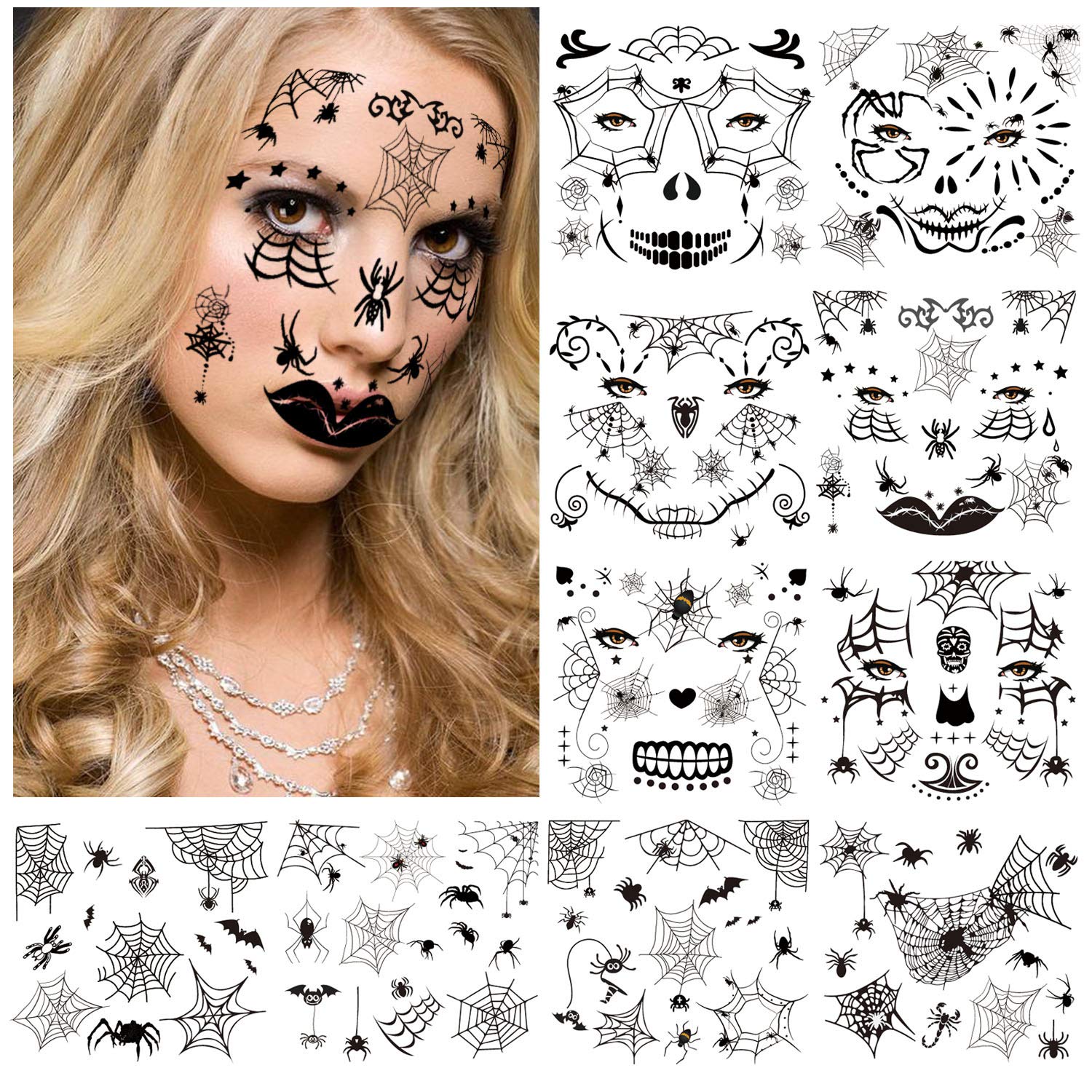 howaf-halloween-tempor-re-tattoos-spinnen-netz-10-blatt image 2