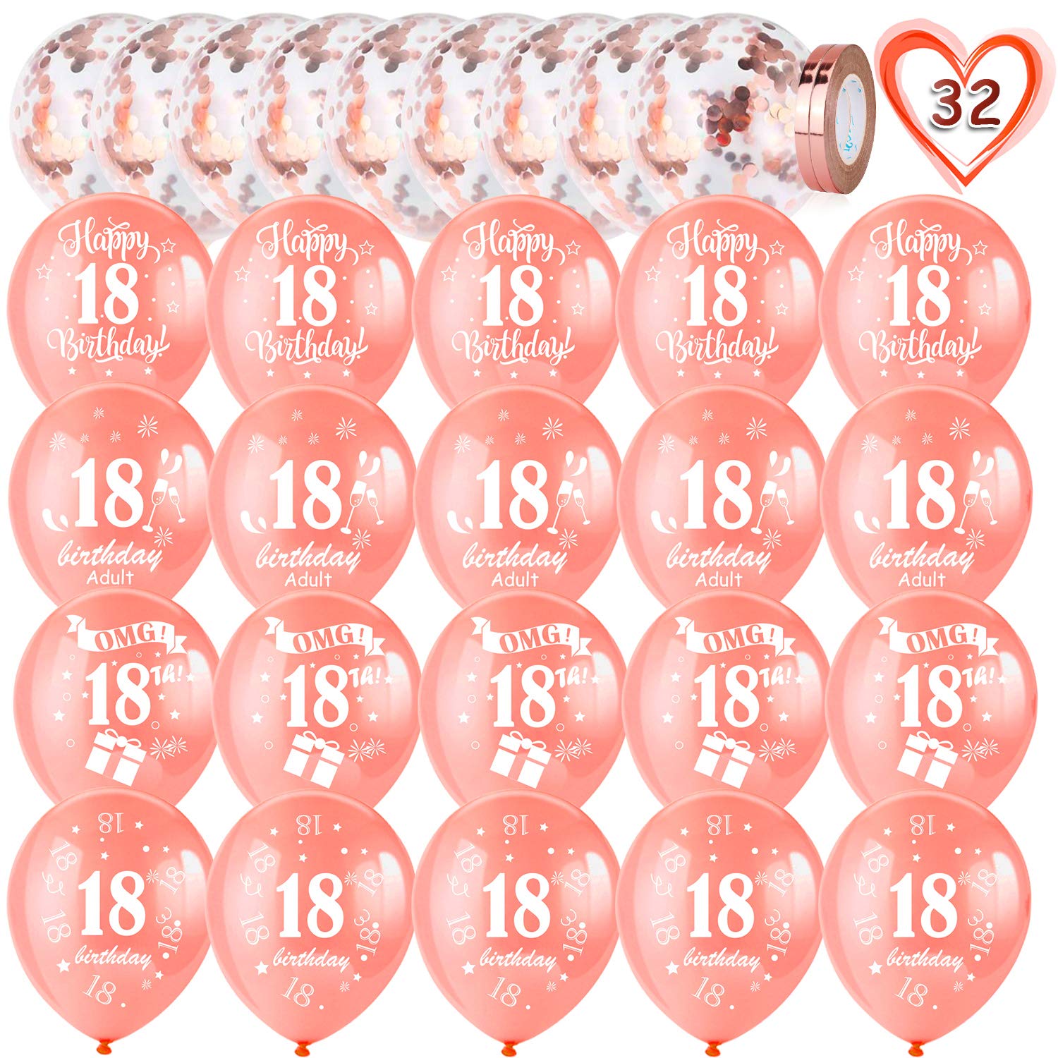 howaf-18-geburtstag-luftballons-set-30-tlg-rosegold-12-zoll image 2