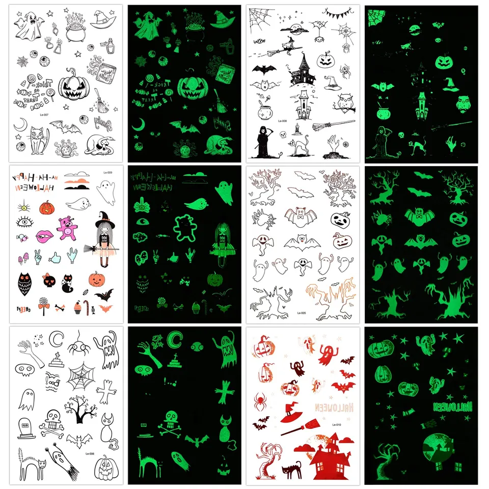 howaf-temporary-tattoos-halloween-kinder-leuchtend-150-st-ck image 1