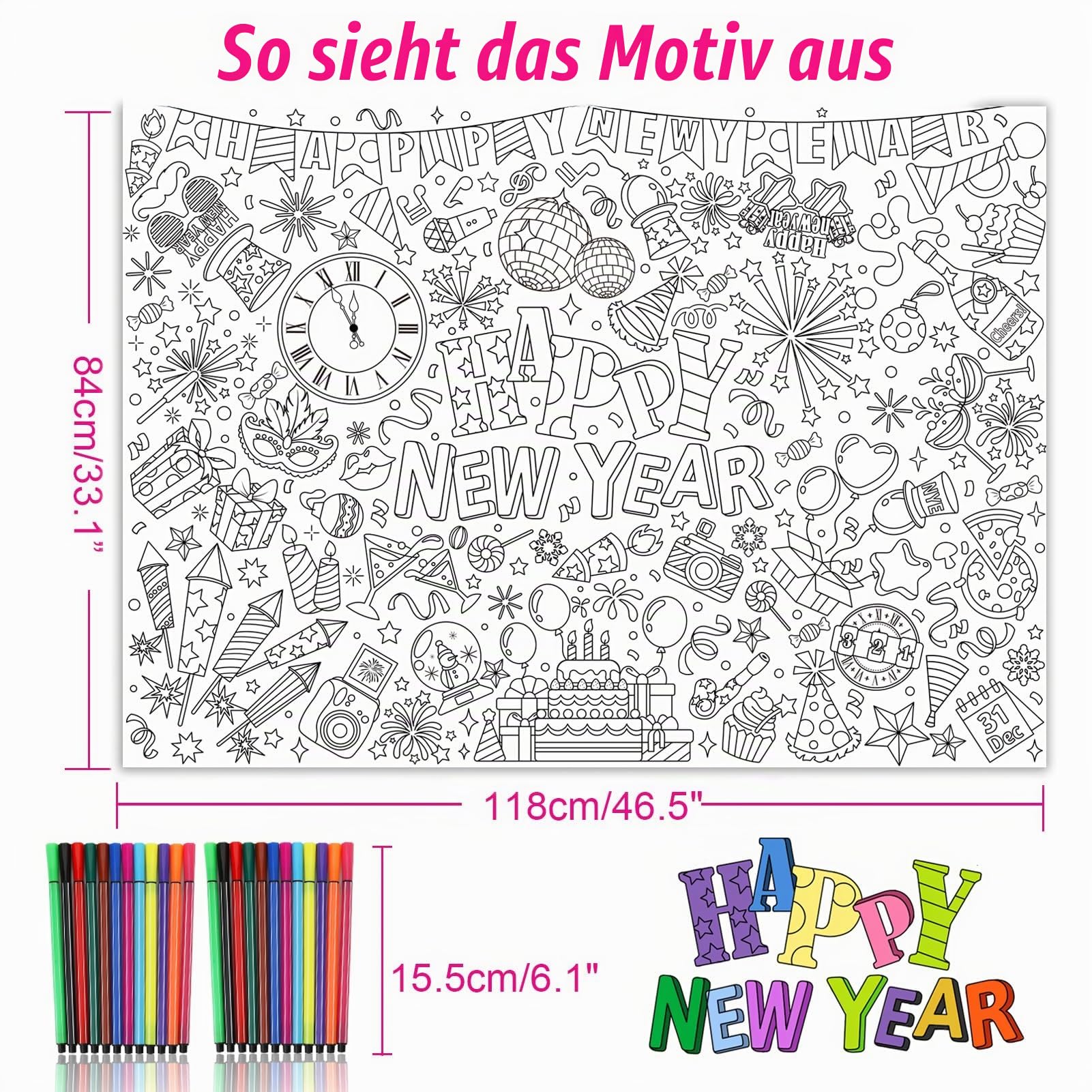 howaf-happy-new-year-ausmal-tischdecke-mit-24-stiften image 2