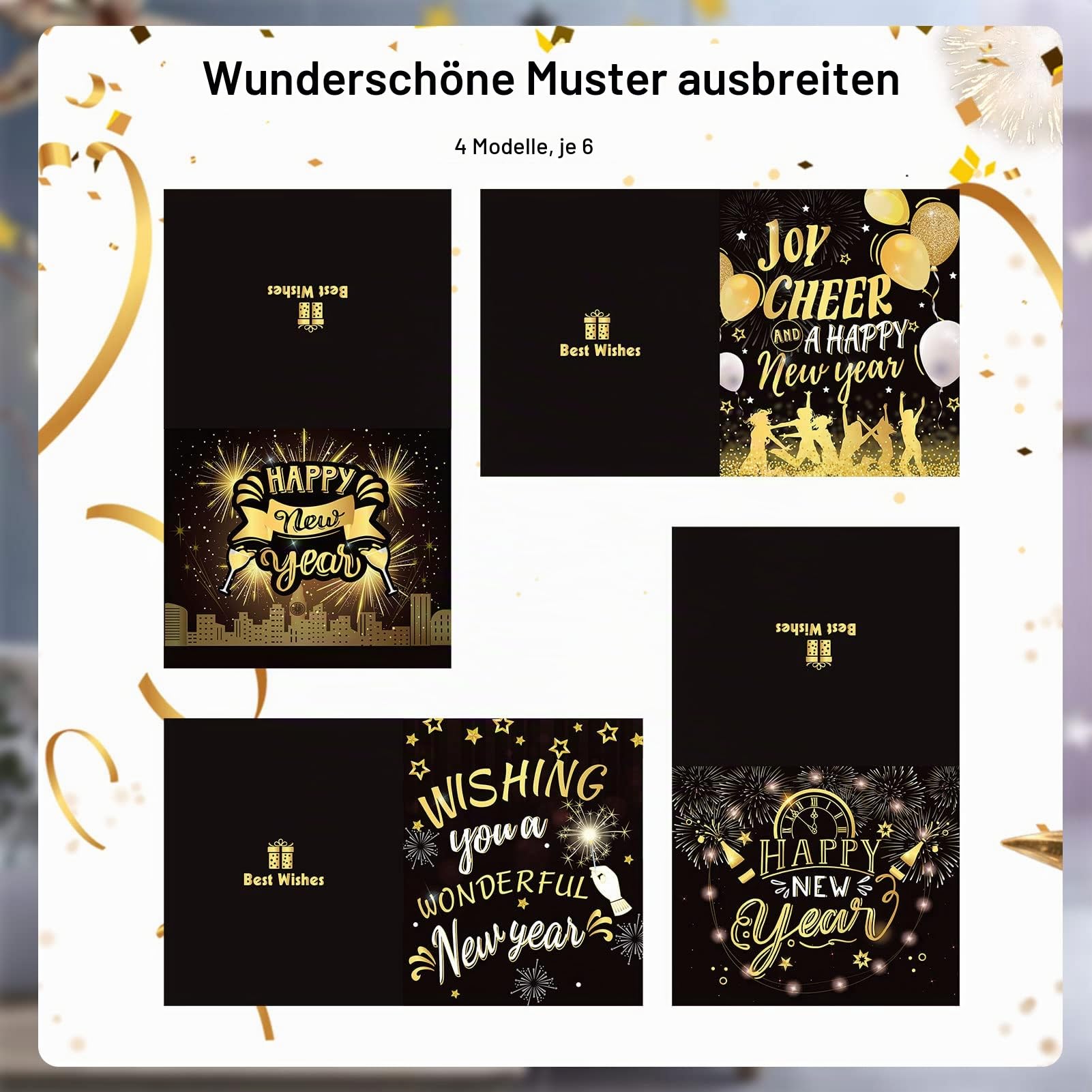howaf-neujahrskarten-2027-schwarz-gold-24-set-umschlag image 3